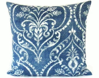 Copertura per cuscino damascato blu navy, copertura per cuscino blu navy, cuscino floreale blu scuro, cuscino blu navy, cuscino blu denim, accento blu scuro, cerniera