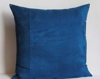 Peacock Blue Suede Pillow Cover, Decorative Throw Pillow, Teal Blue Pillow, Lumbar 16x16 18x18 20x20 22x22 12x16 12x18 12x20 14x22 Zipper