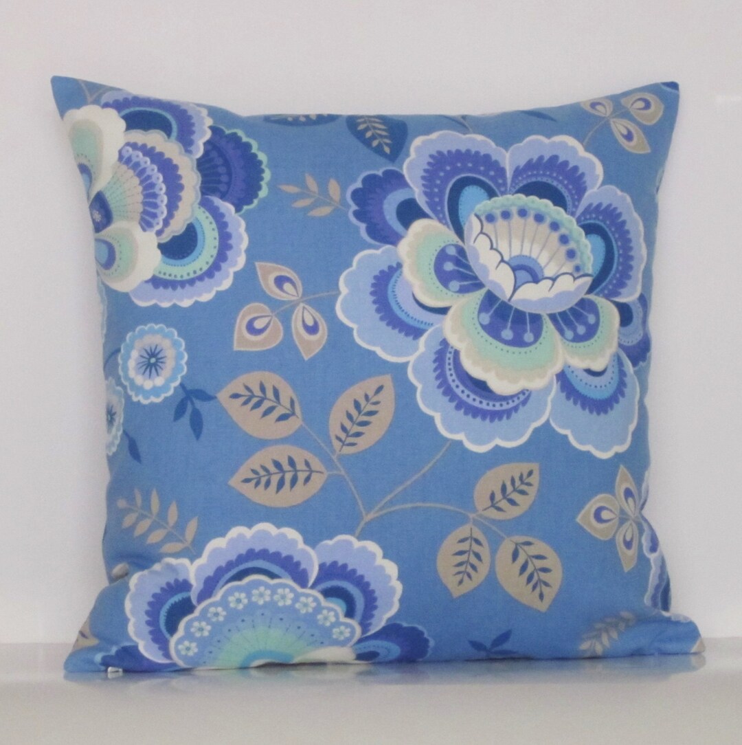 Blue Floral Pillow Cover, Blue Purple Throw Pillow Cover, Accent Pillow