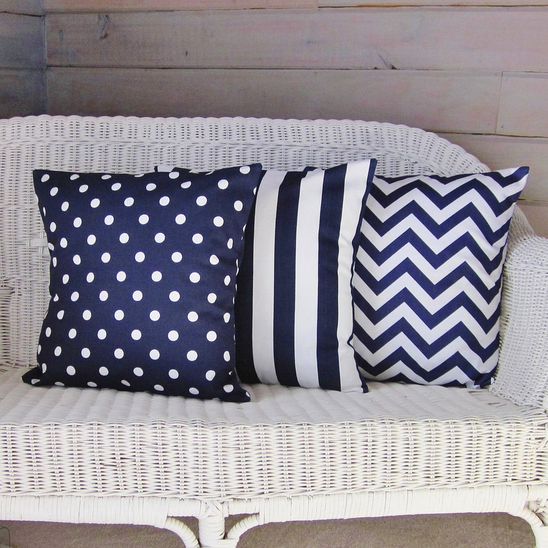 Navy Stripe Pillow Cover Decorative Throw Accent Indigo White Etsy