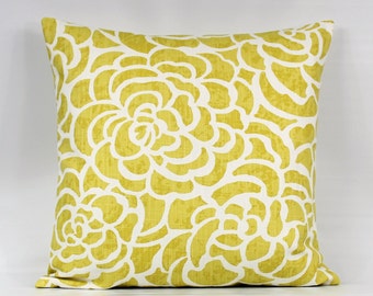 Funda de almohada de tiro floral amarillo, almohadas amarillas, almohadas blancas amarillas, almohada floral amarilla, funda de cojín amarillo, cremallera, 18x18