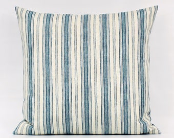Navy Stripe Pillow, Navy Throw Pillow, Navy Gray Pillow, Navy Blue Pillow, Navy Tan Pillow Cover, Denim Blue Pillow, Navy Pillows, Zipper