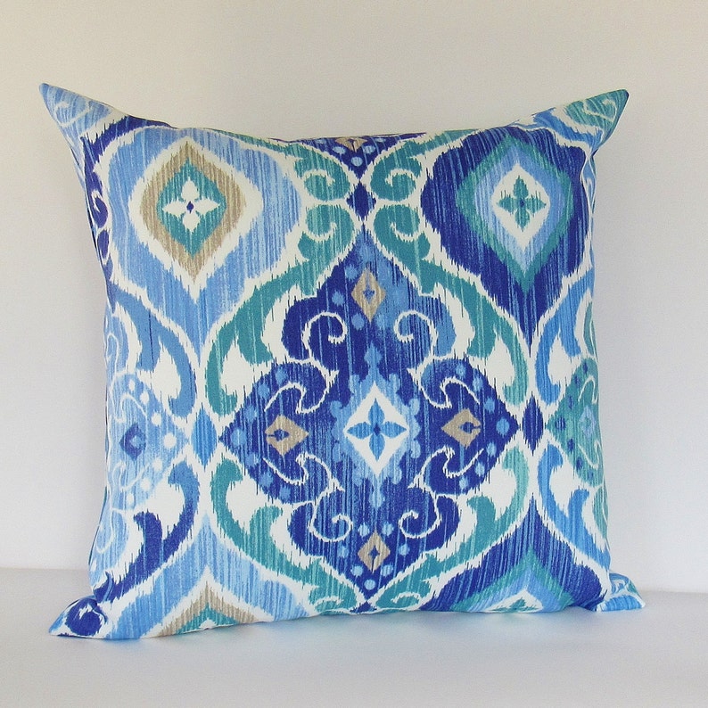 Blue Outdoor Pillow Cover Cobalt Teal Decorative Throw Accent Etsy