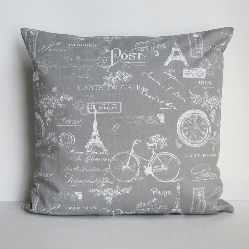 Paris Pillow Cover Gray White Decorative Throw Toss Accent Etsy