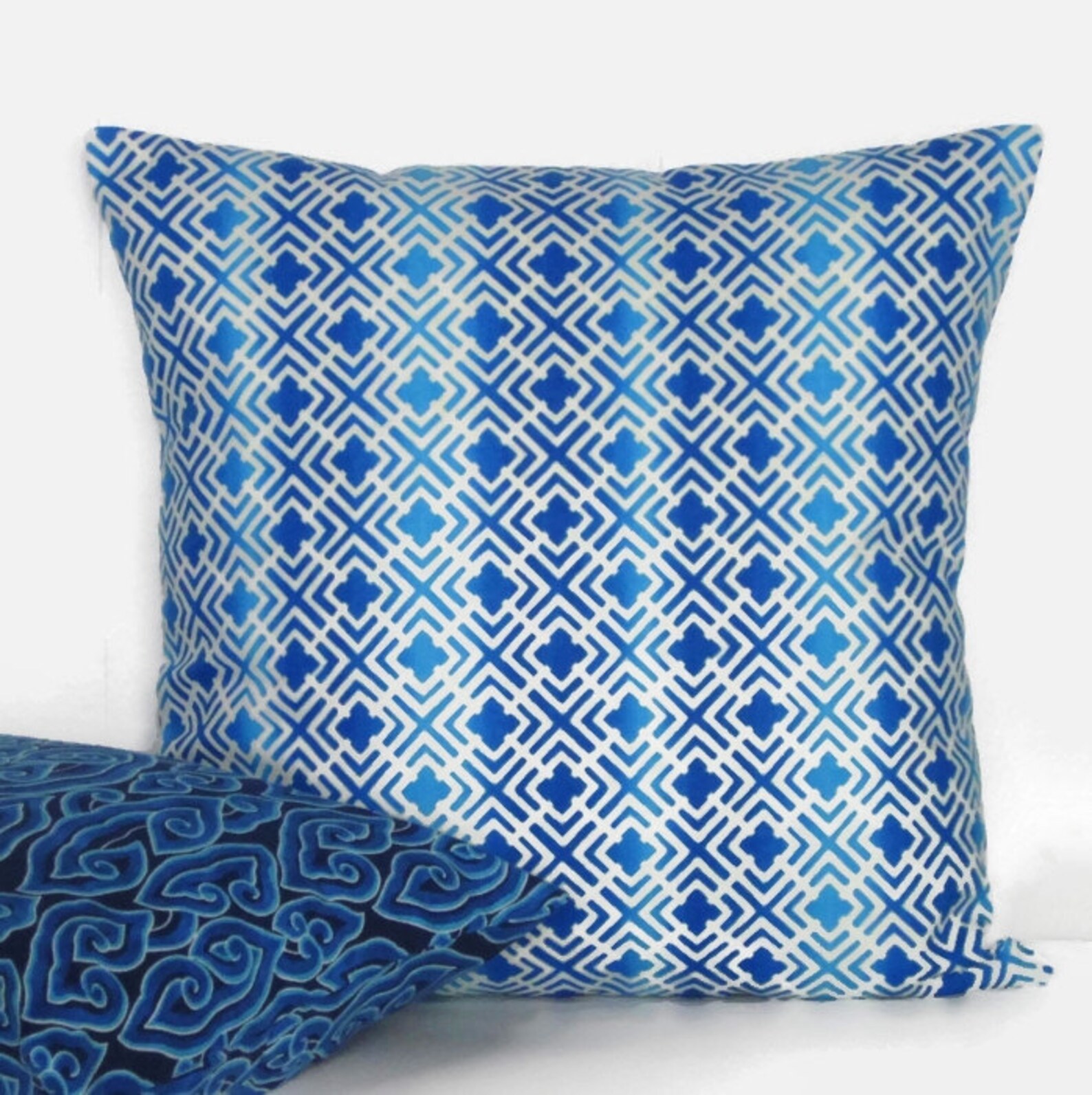 Cobalt Blue Pillow Cover Decorative Throw Geometric Accent Etsy