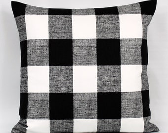 Black Farmhouse Pillow Cover, Buffalo Plaid Pillow Cover, Black Buffalo Check Pillow, Black White Throw Pillow, 3 Inch Squares, Zipper