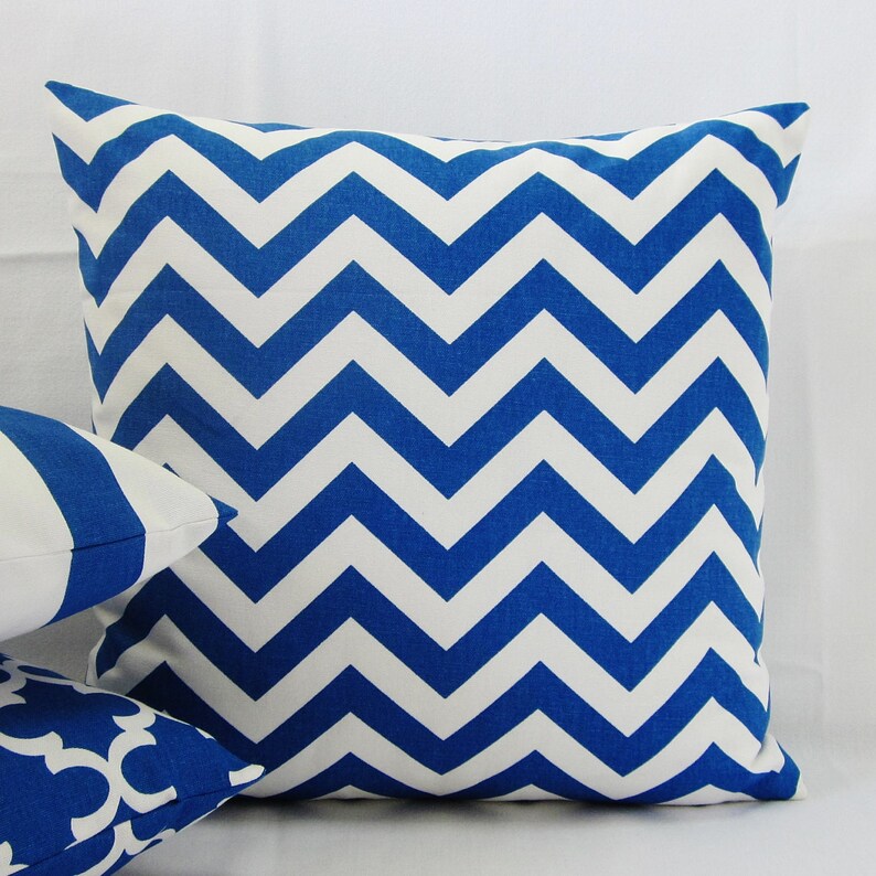 Cobalt Royal Blue Chevron Pillow Cover Decorative Throw White Etsy