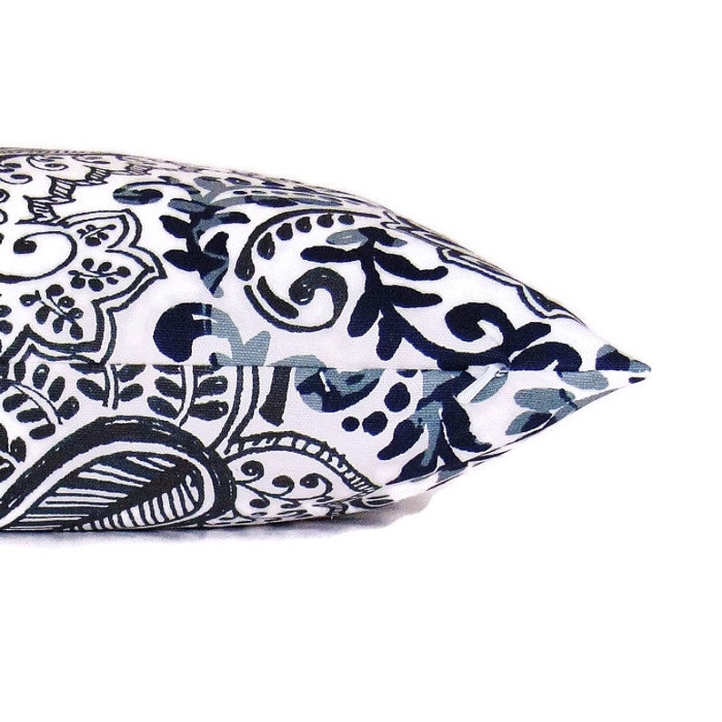 Navy Blue Gray Paisley Pillow Cover White Decorative Throw Etsy