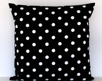 Black Polka Dot Pillow Cover, Black White Pillow, Decorative Throw Toss Accent 16x16 18x18 20x20 22x22 12x16 12x18 12x20 14x22 Zipper