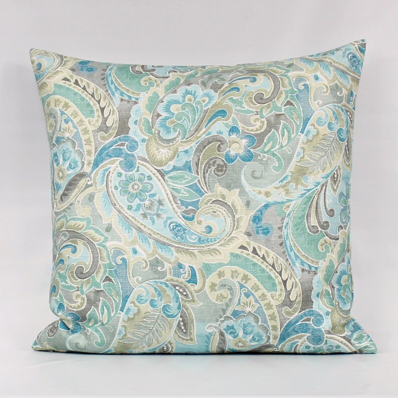 Blue Paisley Pillow Blue Throw Pillow Aqua Pillows Seafoam Etsy