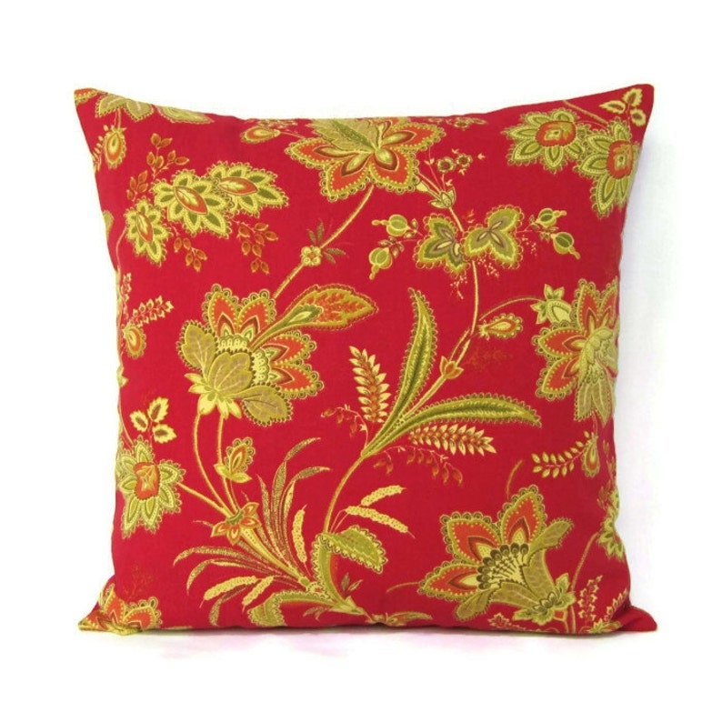 Red Floral Pillow Cover Sage Olive Coral Marsala Botanical Etsy