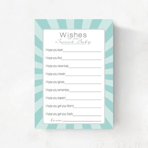 Wünsche für Baby-Karten, junge Dusche Spiel, Aqua blau, INSTANT DOWNLOAD, digitale druckbare Datei drucken Sie Ihre eigenen, Gut Wünsche für Baby