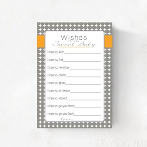 Baby Boy Dusche Wünsche für Baby-Karten, grauer Punkt und orange, INSTANT DOWNLOAD, druckbare Datei drucken Sie Ihre eigenen, gute Wünsche für Baby junge