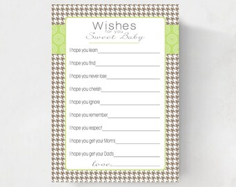 Baby Wishes Cards for boy / brown and green / INSTANT DOWNLOAD diy printable digital file, print your own, great baby memory book idea