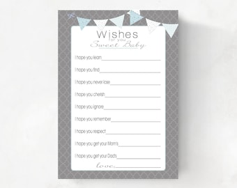 Well Wishes for Baby boy cards, gray and light blue baby shower idea, INSTANT DOWNLOAD, digital download, Wishes for baby boy printable