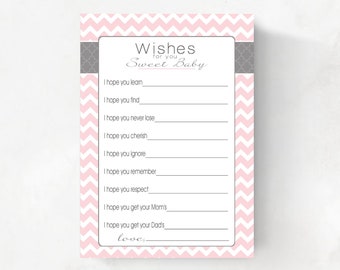 Wishes for Baby Cards, Baby Well Wishes for girl, pink chevron and gray, INSTANT DOWNLOAD, printable file, print your own, baby shower idea