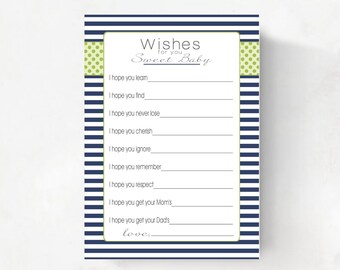 Wishes for Baby Boy / navy blue and green / INSTANT DOWNLOAD / Printable Wishes For Baby Cards / Well Wishes for Baby / Baby shower game