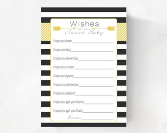 Wishes for Baby cards printable, Black White and Gold,  gender neutral,  INSTANT DOWNLOAD, stripes, arrows, digital file, print your own