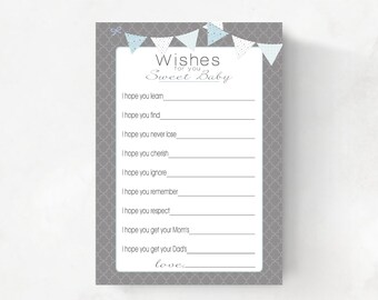 Baby Shower Wishes for Baby boy gray and light blue INSTANT DOWNLOAD diy digital printable file print your own , babyshower activity idea