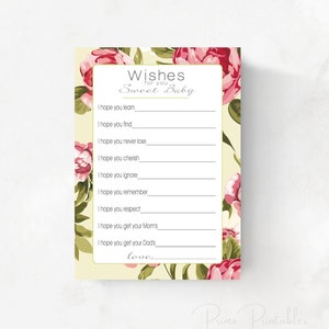 Wensen voor Baby Cards, roze vintage rozen, INSTANT DOWNLOAD, digitale afdrukbare bestand, print je eigen , babyshower, goed wensen voor baby meisje