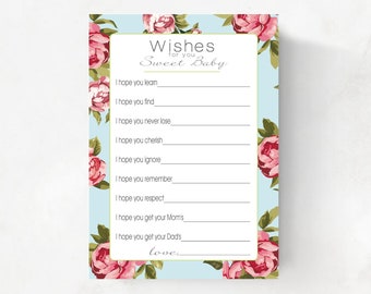 Wishes for Baby Cards, Well Wishes for Baby Girl, Vintage Baby Shower, Roses, INSTANT DOWNLOAD, digital printable file, baby shower idea