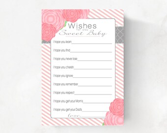 Wishes for Baby Girl Printable cards , pink roses , INSTANT DOWNLOAD , babyshower idea, Well Wishes for Baby