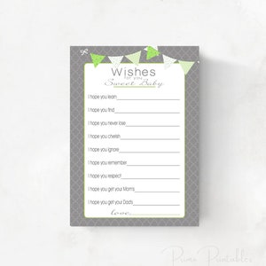 Baby-Dusche-Wünsche für Baby junge, Lime grün und grau, INSTANT DOWNLOAD diy digitale druckbare Datei, drucken Sie Ihre eigenen, Babyshower-Idee