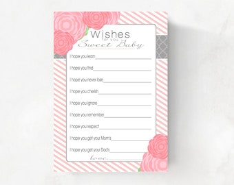 Wishes for Baby Girl Printable cards , pink roses , INSTANT DOWNLOAD , Well Wishes for Baby