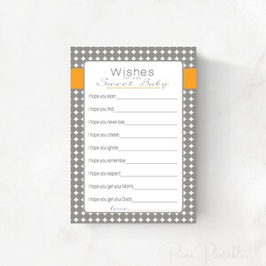 Gut Wünsche für Baby-Dusche-Karten, junge, moderne graue Punkt und orange, INSTANT DOWNLOAD, druckbare Datei drucken Sie Ihre eigenen, Baby-Dusche-Idee