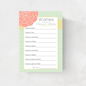 Wünsche für Baby-Karten / für Mädchen / Mint und Gold / INSTANT DOWNLOAD / diy druckbare Datei drucken Sie Ihre eigenen, Babyshower / 5 x 7 Zoll