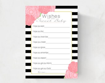 Wishes for Baby girl Printable cards, black white pink gold, INSTANT DOWNLOAD, print your own wishes for you sweet baby