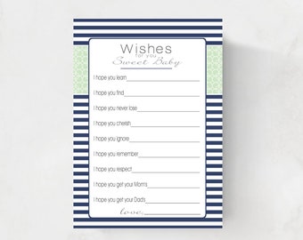 Mint and Navy Blue Baby Shower, Wishes for Baby boy cards,  INSTANT DOWNLOAD , diy digital printable file , print your own, baby shower idea