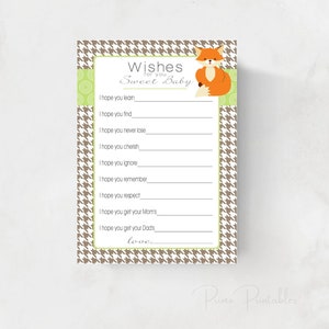 Souhaits pour les cartes de bébé garçon, douche de bébé de bois, brun et orange, TÉLÉCHARGEMENT INSTANTANÉ, , souhaits de puits imprimables, idée imprimable de douche de bébé
