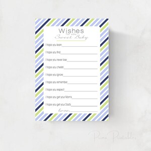 Wünsche für Baby junge Karten, blau und grün Streifen, INSTANT DOWNLOAD, diy, digitale druckbare Datei, drucken Sie Ihre eigenen, Baby-Dusche-Idee