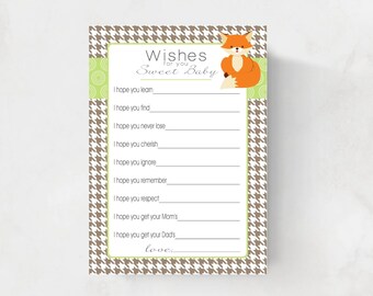 Wishes For Baby boy cards, woodland baby shower, brown and orange, INSTANT DOWNLOAD,,printable well wishes, baby shower printable idea