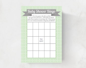 Baby Boy Shower Bingo Game Cards, mint and gray , INSTANT DOWNLOAD, diy digital printable file , print your own , boy baby shower activity