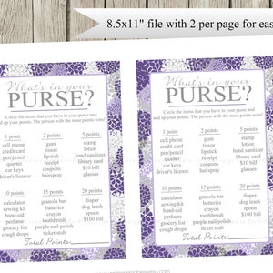 Baby Shower Purse Game Printable Cards , Purple Hydrangeas, INSTANT ...