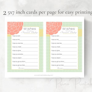 Baby Shower Wishes for Baby girl , mint and coral and gold , INSTANT DOWNLOAD, digital printable, babyshower idea, wishes for baby cards image 2