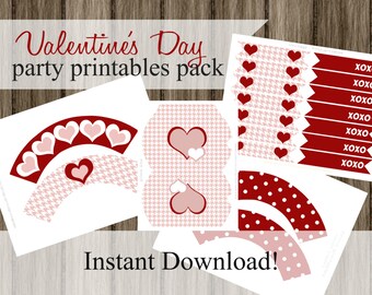 Valentine's Day Party Printables: Cupcake Wrappers & Treat Boxes (Digital Download)