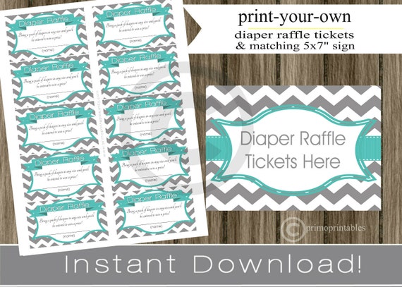 Baby Shower Diaper Raffle Tickets With Matching Sign Teal Gray Baby Shower Diaper Raffle Tickets With Matching Sign Teal Gray