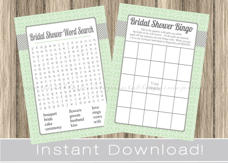 BRIDAL Shower Games Set / Bingo and Word Search Cards / mint / INSTANT DOWNLOAD / digital printable files / wedding shower activity idea image 1