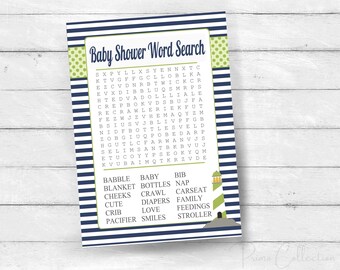 Nautical Baby Shower, Word Search game cards, INSTANT DOWNLOAD, diy, printable digital file, print your own , boy baby shower