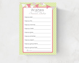 Wishes for Baby girl cards, pink and green, INSTANT DOWNLOAD,  printable file, babyshower, baby shower idea, baby keepsake, well wishes