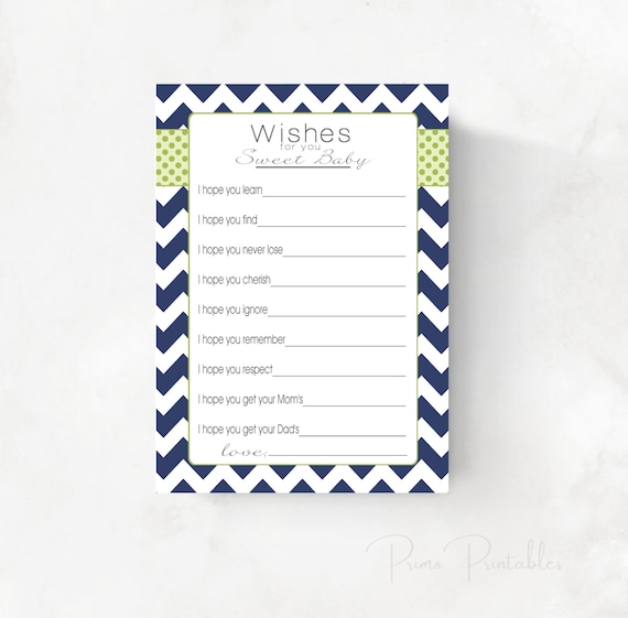 Baby Shower Wishes For Baby Boy Navy Blue Chevron And Green Instant Download Digital Printable File Print Your Own Babyshower Activity By Primoprintables Catch My Party