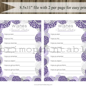 Purple Floral Baby Shower Well Wishes for Baby girl, INSTANT DOWNLOAD, digital printable file, babyshower idea, Wishes for Baby Cards image 4