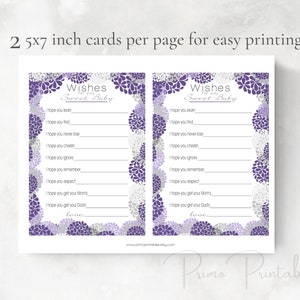 Purple Floral Baby Shower Well Wishes for Baby girl, INSTANT DOWNLOAD, digital printable file, babyshower idea, Wishes for Baby Cards image 2