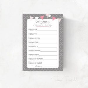 Baby-Dusche-Wünsche für Baby-Mädchen, grau und rosa, INSTANT DOWNLOAD diy digitale druckbare Datei, drucken Sie Ihre eigenen, Babyshower, Baby-Dusche-Idee