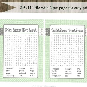 BRIDAL Shower Games Set / Bingo and Word Search Cards / mint / INSTANT DOWNLOAD / digital printable files / wedding shower activity idea image 2