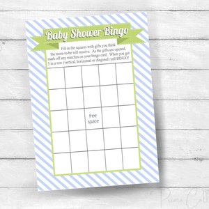 Baby Boy Shower Bingo Game Cards, azul claro y verde, DESCARGA INSTANTE, diy archivo imprimible digital, imprimir su propio , niño babyshower
