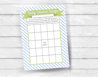 Baby Boy Shower Bingo Game Cards, light blue and green , INSTANT DOWNLOAD, diy digital printable file , print your own , boy babyshower